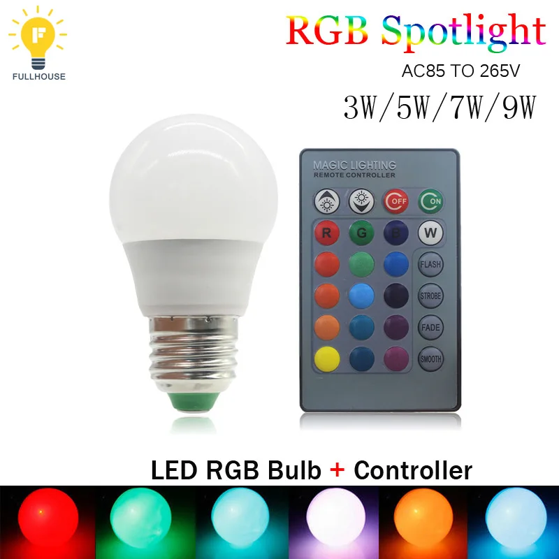 10 шт./лот RGB лампа AC110V 220 В 3 Вт 5 7 9 E27 светодиодный Диммируемый волшебный праздник