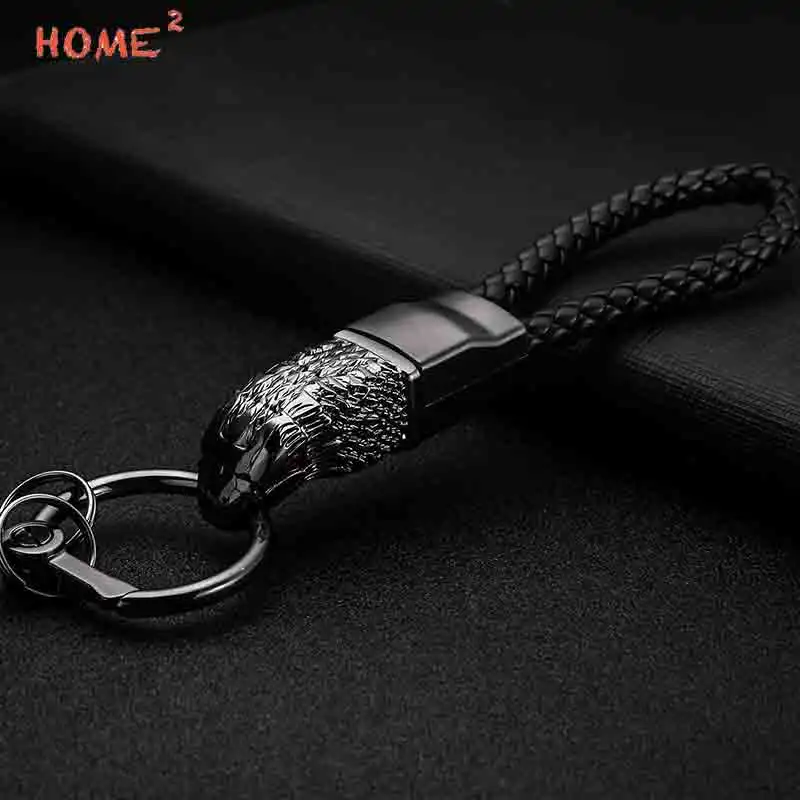Black with box Высококачественный автомобильный брелок с головой орла, автомобильный мужской брелок с плетеной веревкой для Abarth Alfa Romeo Audi Cadillac Daihatsu Dodge Dacia Honda VW - Название цвета: Black with box