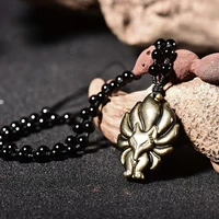 natural stone gold obsidian nine tailed fox pendant necklace animal fox fairy men women new jewelry pendant with lucky chian