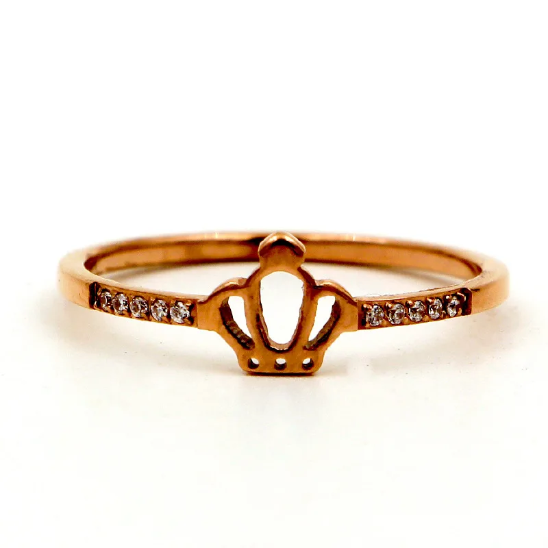 Модное кольцо из нержавеющей стали с кристаллами OL Love Crown розовое золото цвет