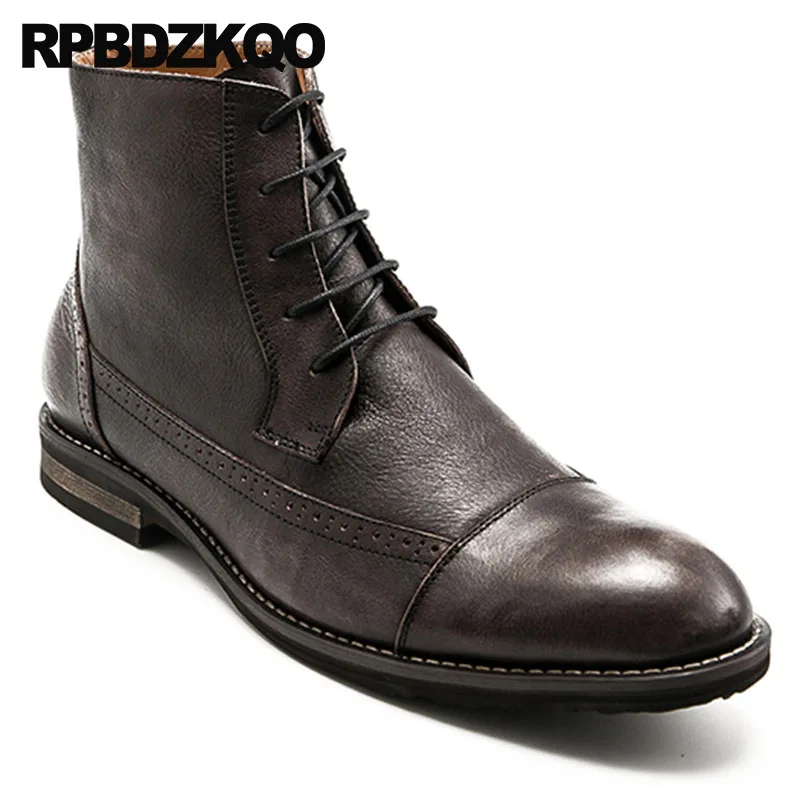 

European Sheepskin Business Party Boots Genuine Leather Formal Men's Shoes Ankle Wedding Real Fur Dress Brogue Winter Full Grain