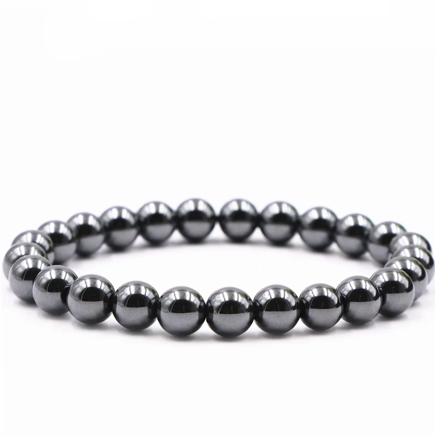 Fashion Natural Hematite Stone Strand Bracelet Statement for Women 8mm Round Beads Charms Bangle Healthy Jewelry 7.5inch A517 | Украшения и