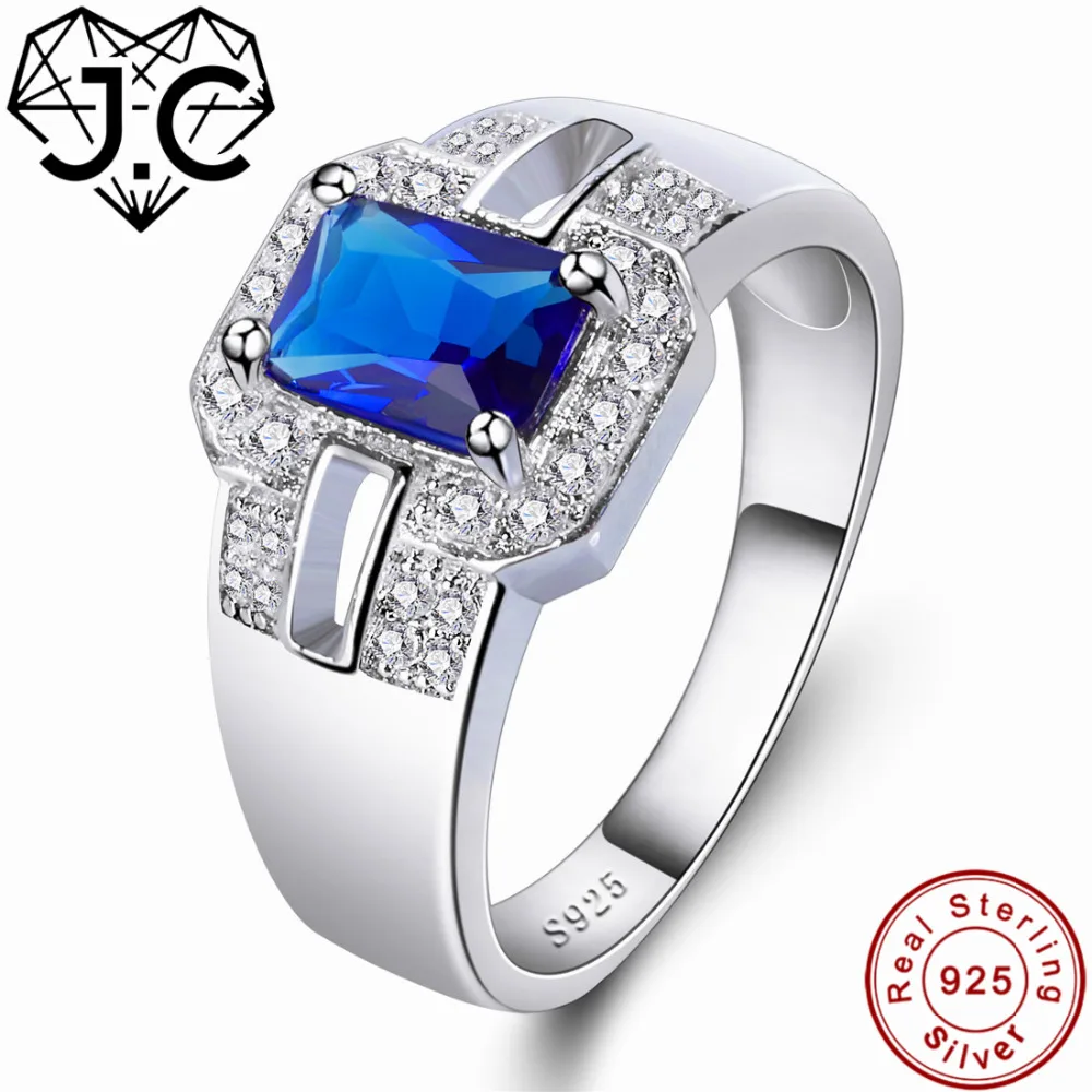 

J.C Luxurious Rainbow & Sapphire Blue Topaz Solid 925 Sterling Silver Ring Size 6 7 8 9 Female Wedding Accessories Fine Jewelry