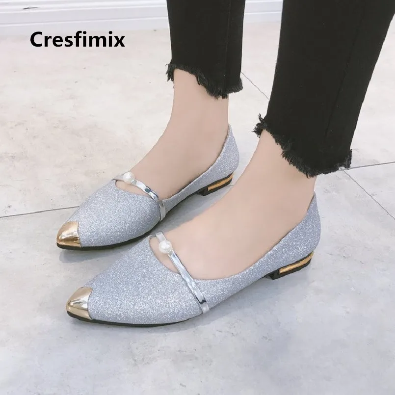 Женская Повседневная легкая Серебристая обувь Marlisasa с острым носком золотистая