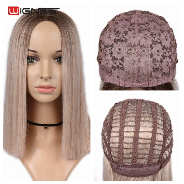 Wignee 2 тона Ombre розовые короткие прямые волосы синтетические парики для черных женщин высокая плотность натуральные волосы мягкие модные парик - Цвет: Ash Blonde