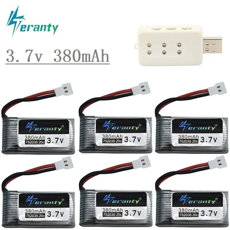 

3,7 V 380mAh 20c Lipo батарея и USB зарядное устройство для Hubsan X4 H107 H107L H107D JD385 JD388 запасные части 3,7 v RC Drone батарея 752035
