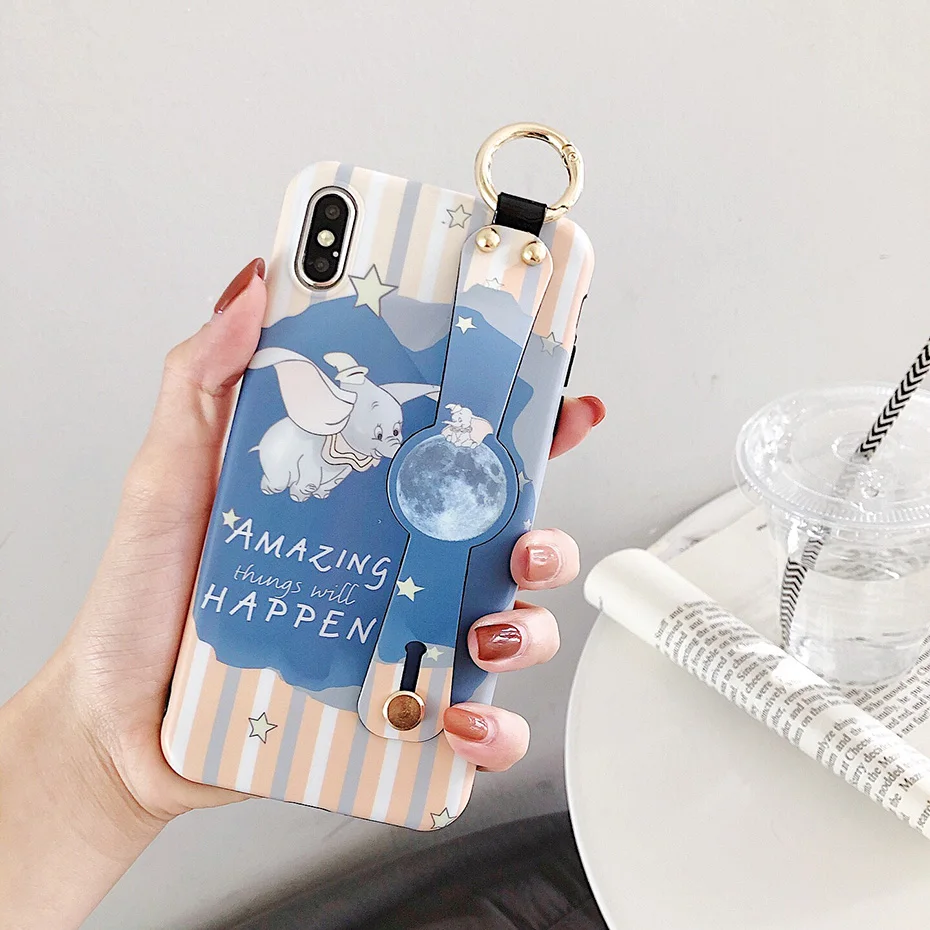 Чехол Dumbo для iPhone 11 Pro X XR XS Max, милый мультяшный ремешок на запястье, держатель для телефона, чехол s для iPhone 7, 8, 6 S, 6 Plus, чехол на заднюю панель
