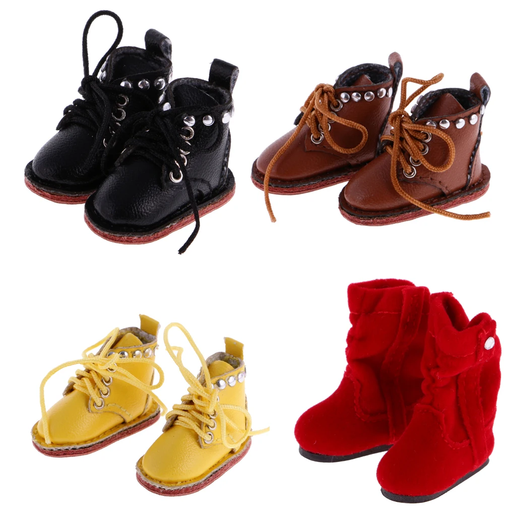 

1/6 Scale Dolls Pair of Cute PU Leather Boots Shoes Fit for 12'' Blythe Doll Dress Up Dolls Fashion Shoes Dolls Accessories