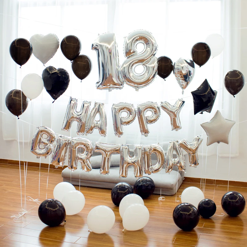 Черный и белый алюминиевый набор воздушных шаров для взрослых день рождения