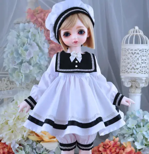 white Прекрасный розовый/синий/белый матросский костюм платье для BJD 1/3 1/4 1/6 SD MSD YOSD Кукла Одежда - Цвет: white