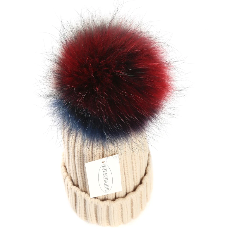 Модные новые помпоны из натурального Лисьего меха норки 18 см Skullies Beanies, шапки для женщин и девочек, зимние теплые шапки, детские шапки Skullies Beanies