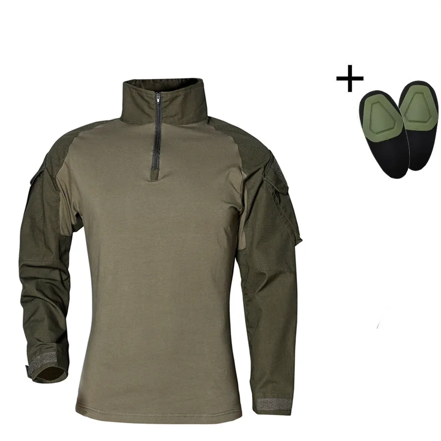 dark green Мужская военная форма для пустыни, камуфляжная быстросохнущая футболка, тактическая боевая рубашка, страйкбольная военная игра, одежда, рубашка с налокотниками - Цвет: dark green