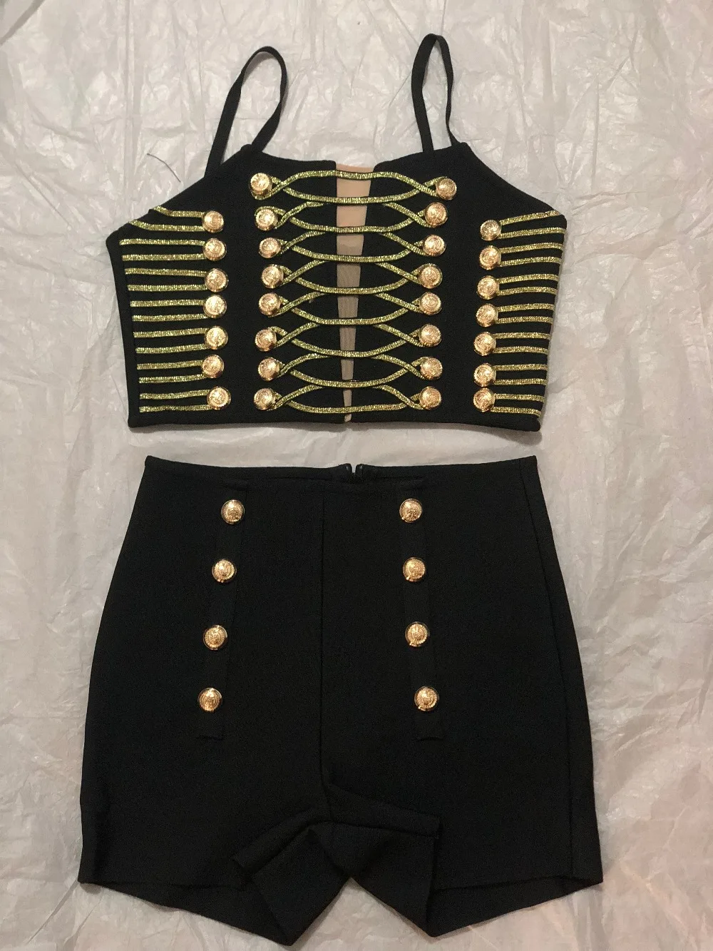 Женский летний комплект 2019 Сексуальная кнопка черный из 2 предметов с широкими