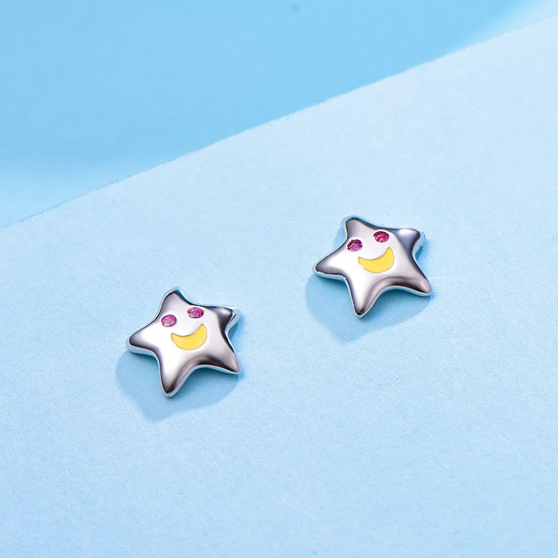 INALIS Новый очень милая улыбка уход за кожей лица звезда серьги гвоздики 925 пробы
