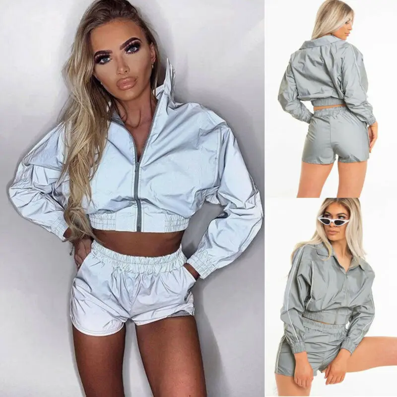 2019 New Summer Casual 2PCS Women Tracksuit Zip Up Long Sleeve Jacket +Shorts Fashion Ladies Clubwear Outwear Suit Outfit Sets |