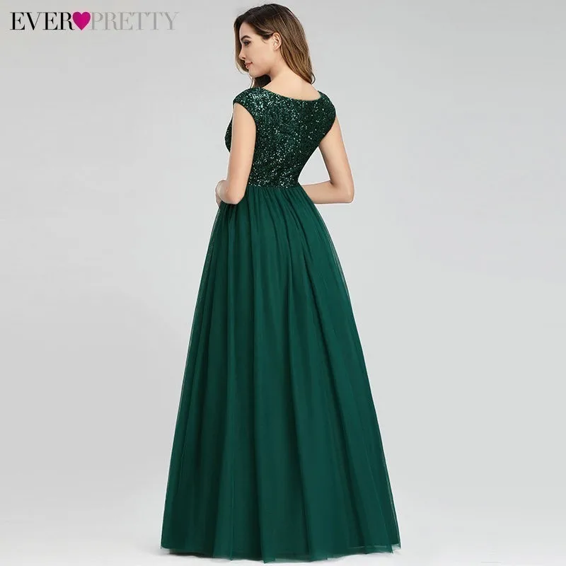 Elegant Dresses For Wedding Party Ever Pretty Dark Green Sequined Bridesmaid A-Line V-Neck Formal Guest 2019 | Свадьбы и торжества