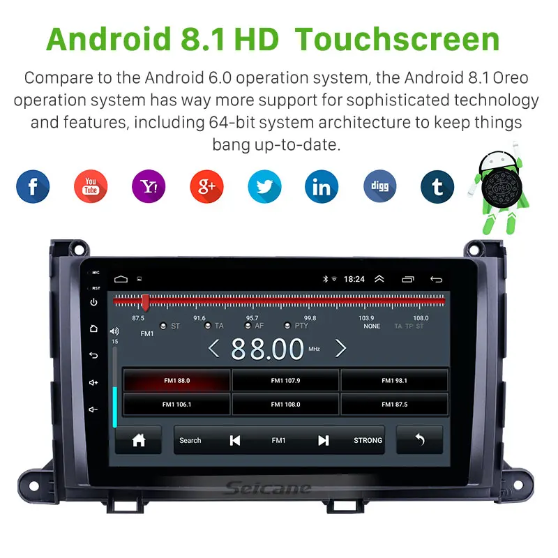 Seicane Android 9 1 автомобильный мультимедийный плеер дюймов GPS Navi стерео радио для Toyota