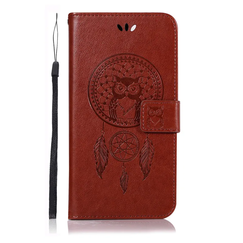 Brown Кожаный чехол для huawei Y5 Y6 Y9 P Smart P30 Lite Pro mate 20 Lite Pro Y5 Y6 Y7 чехол Сова колокольчики флип чехол для телефона s - Цвет: Brown