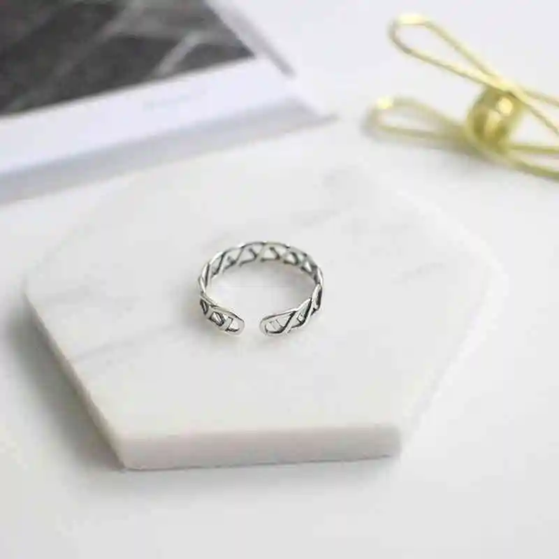 Твердые стерлингового серебра 925 Для женщин Регулируемый открытым Кольца тканые