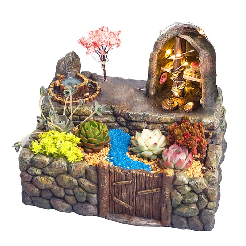 Садовый цветочный горшок для дома ландшафтный из смолы ваза домашний декор со