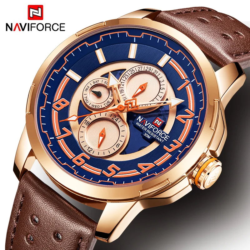 NAVIFORCE часы для мужчин люксовый бренд водонепроницаемые мужские кожаные
