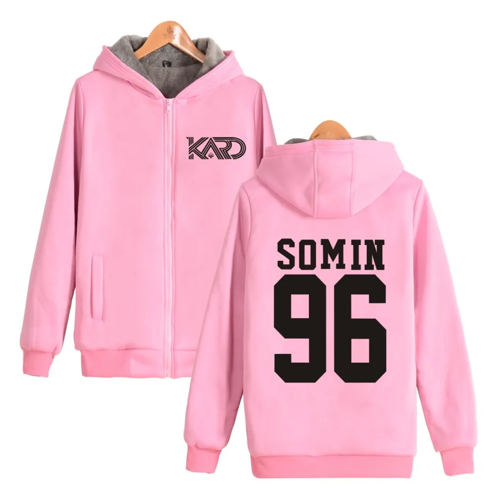 Корейский оркестр K.A.R.D Логотип толстовки с капюшоном на молнии принтом SOMIN Модный