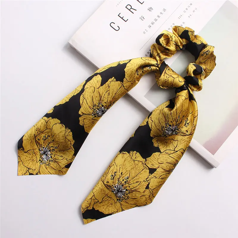 yellow headband Винтажный женский бантик стример резинки шарф для волос конский хвост держатель летний тюрбан эластичный ободок Волосы Галстуки для девочек повязка на голову резинка платок для волос - Цвет: yellow headband