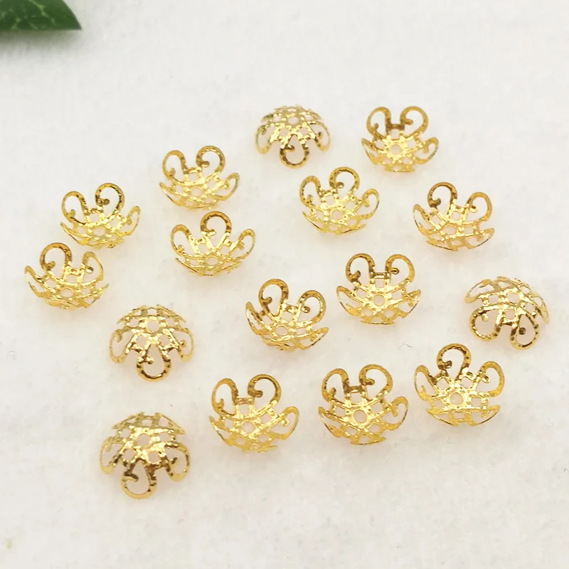 100 pieces/lot 11mm Gold color Metal Filigree Flowers Slice Beads Caps Jewelry Setting DIY Components Findings | Украшения и