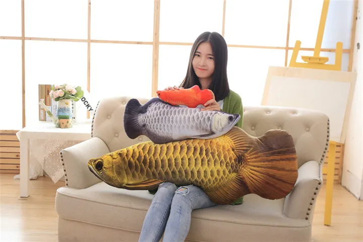 1 шт., золотые плюшевые рыбки Arowana, Мультяшные плюшевые игрушки, мягкие игрушки, игрушки для детей, длинная подушка, подарки на день Святого Валентина