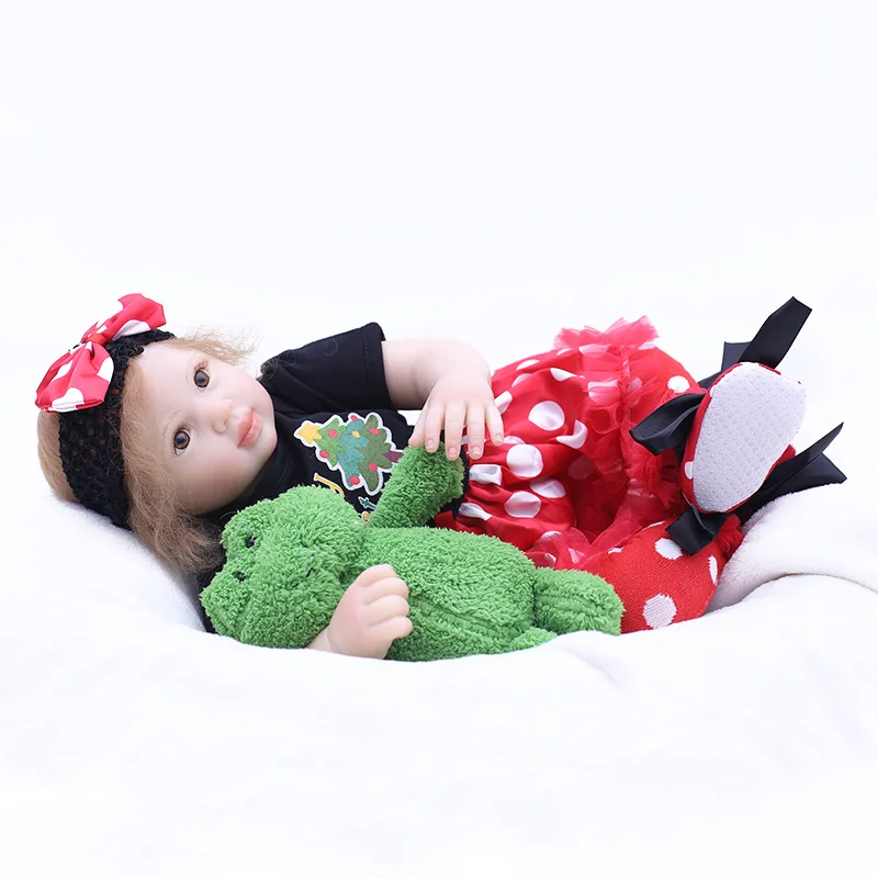 

Boneca Reborn 19inch Soft Silicone Vinyl Dolls wear Dot skirt so cute Soft Silicone Reborn Baby Doll real Bebe Reborn Dolls