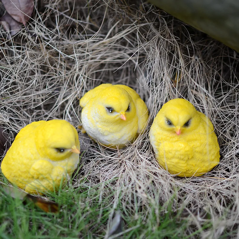 

3Pcs Small 7cm Yellow Chicks Figurines Garden Decoration Outdoor Fairy Ducks Animal Birds Garden Figurines Decor
