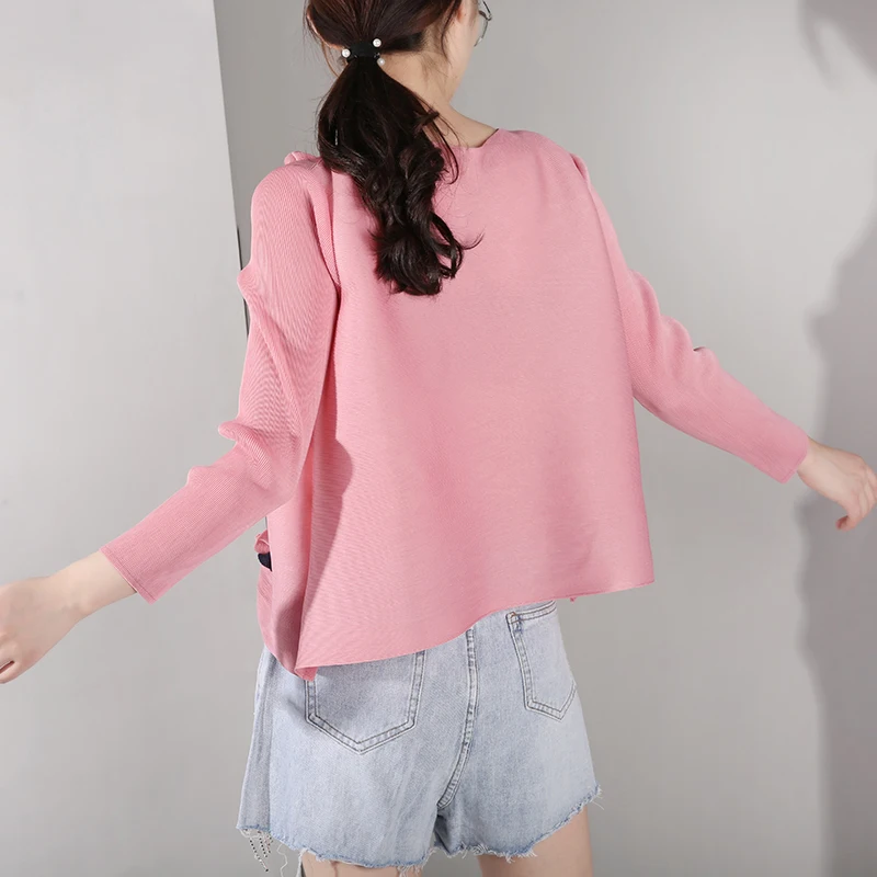 Женская плиссированная футболка LANMREM большого размера с длинным рукавом и