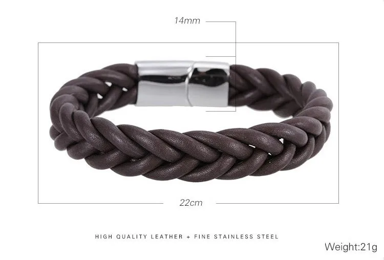 Браслет мужской плетеный из кожи с пряжкой нержавеющей стали 12 мм | Украшения и