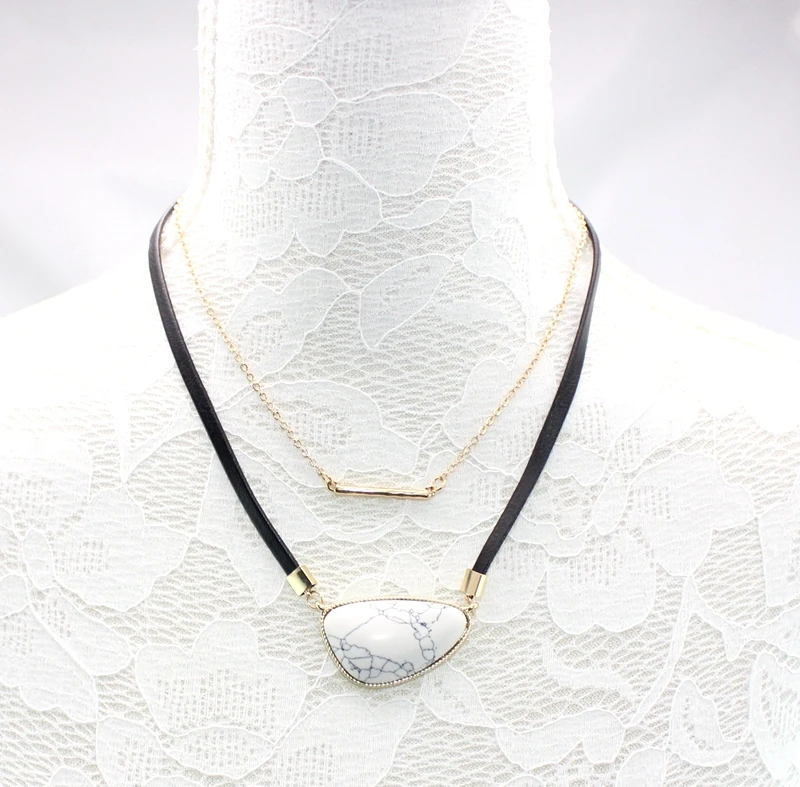 Бирюзовый мозаика Геометрические формы Кожаный канат Двойной слой Короткое