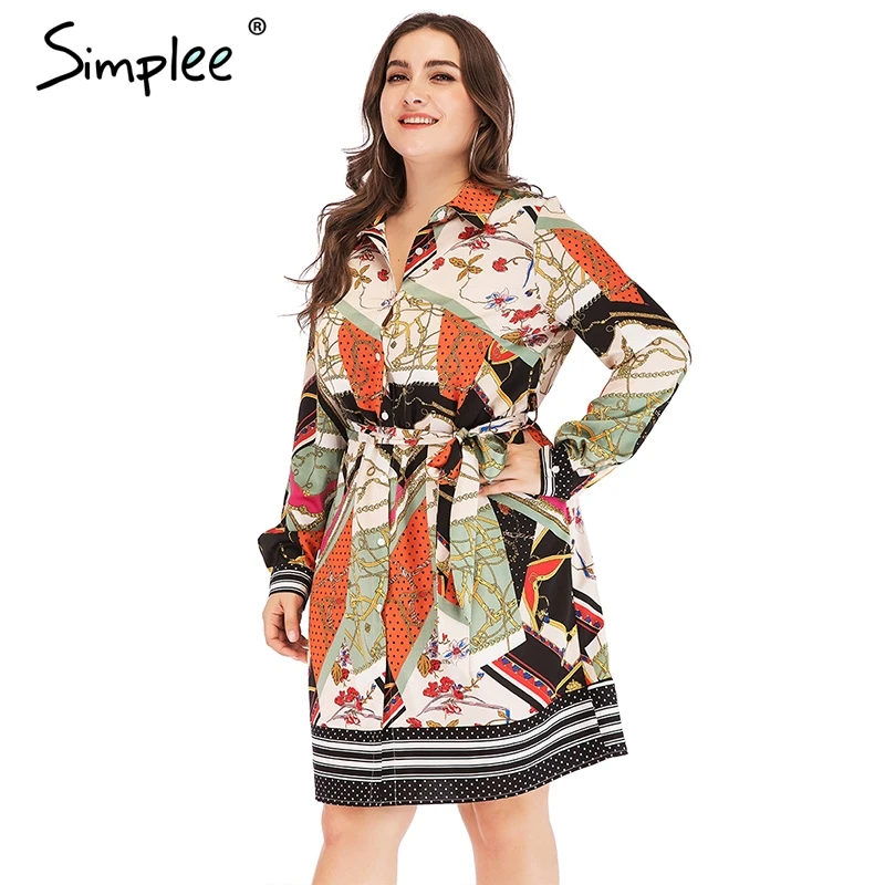 Женское платье-рубашка Simplee с принтом цепи летние короткие платья большого