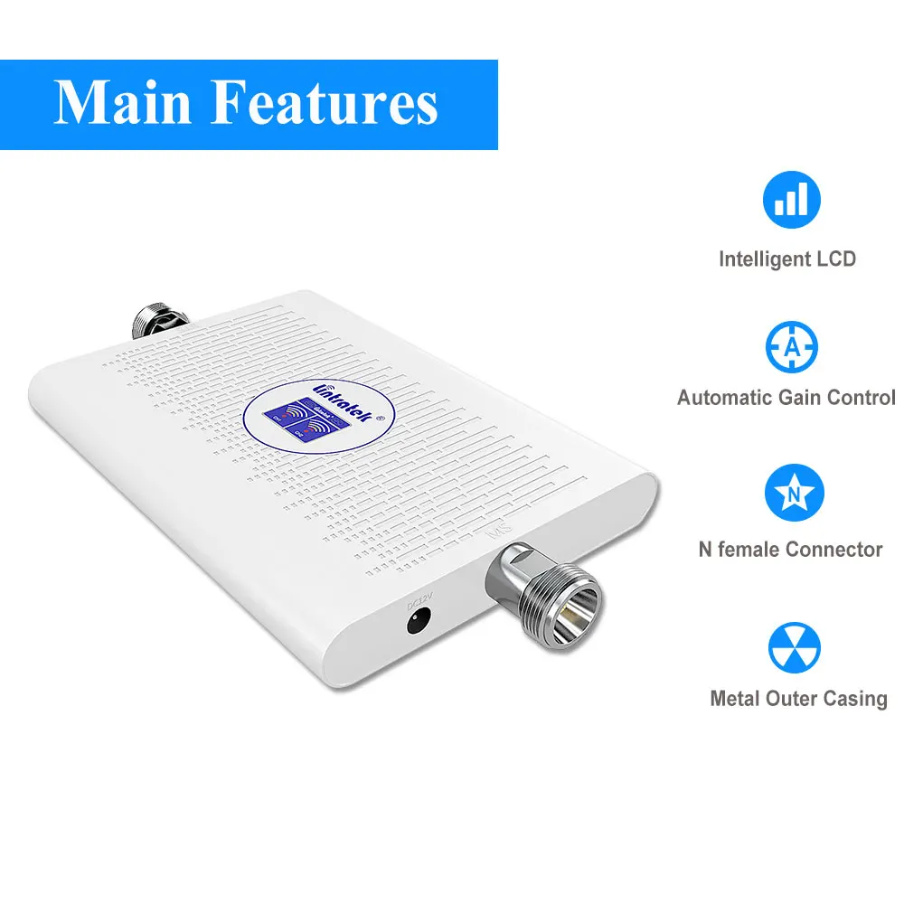 Lintratek signal booster 2g 3g umts 2100MHz gsm 900MHz LCD display 70dB gain AGC dual band cellular repeater antenna set@ | Мобильные