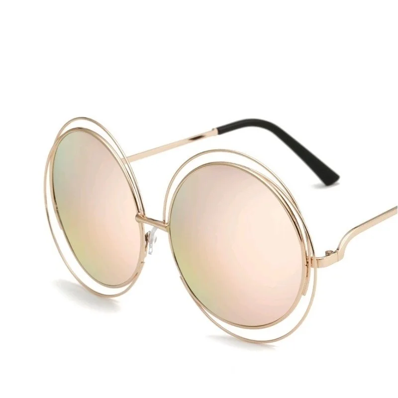 Gold - Pink Новейшие круглые негабаритные солнцезащитные очки для женщин, зеркальные солнцезащитные очки для вождения, женские солнцезащитные очки с большой оправой, солнцезащитные очки с градиентными линзами Oculos De Sol - Цвет линз: Gold - Pink