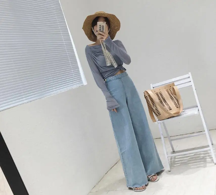 

new High Waist Pants stretch Jeans Women Wide Leg Denim Boot Cuts