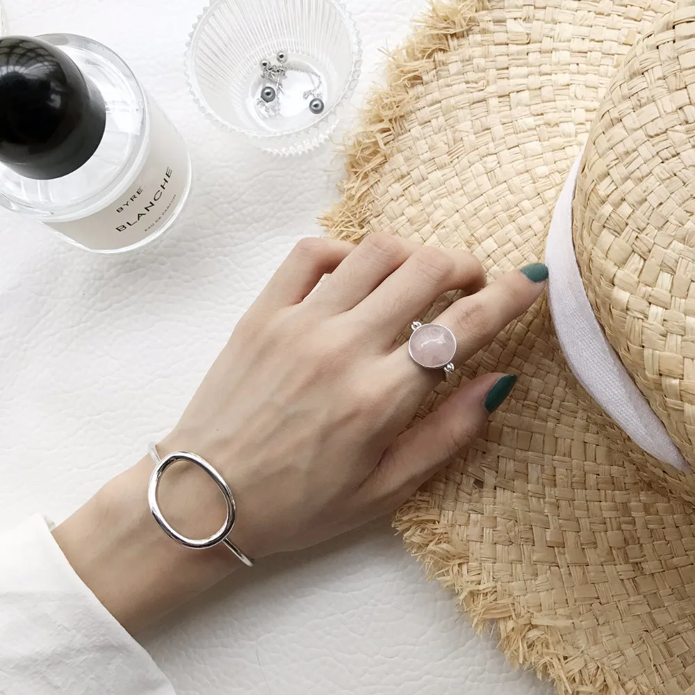 Женский Открытый браслет из серебра 925 пробы с круглым элементом|Гибкие и жесткие