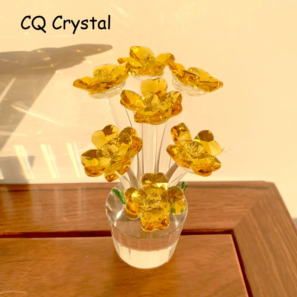 День матери gifCrystal подсолнечника фигурки и миниатюрный Стекло пресс-папье неувядаемой букет Скульптура орнамент Свадебный декор дома