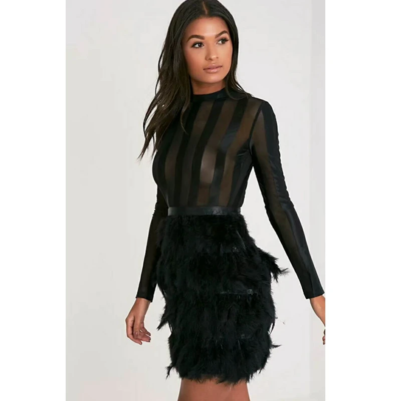 Женское облегающее платье с длинным рукавом элегантное Сетчатое Бандажное