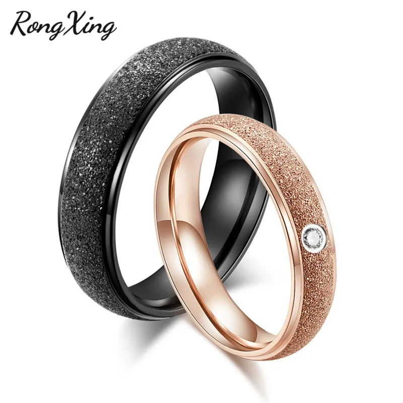 RongXing титановые стальные розовые золотые матовые кольца для женщин и мужчин