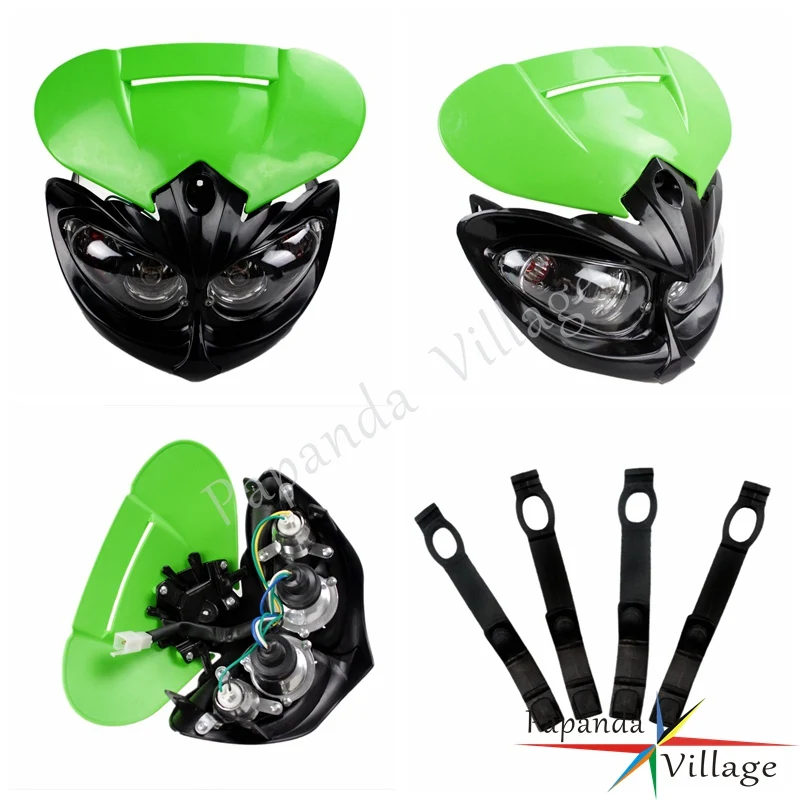 Papanda мотоцикл зеленый двойной Спорт фара внедорожник Мотокросс для Kawasaki KLX 110 125 150