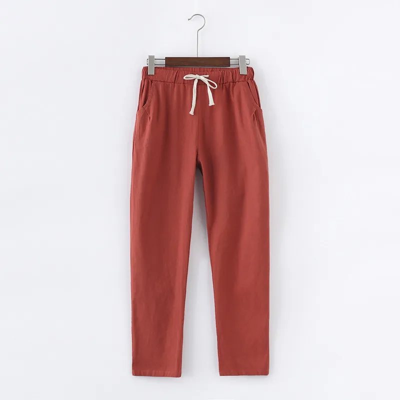Яркие цвета, летние женские штаны на шнуровке, Pantalon Femme, хлопковые льняные спортивные штаны, повседневные штаны-шаровары, женские брюки C5212 - Цвет: dark red
