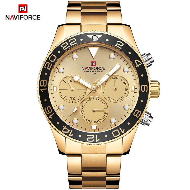 NAVIFORCE Relogio Masculino мужские часы Топ бренд класса люкс спортивные водонепроницаемые военные наручные часы кожа кварцевые мужские часы 9147 - Цвет: GG