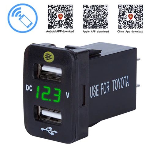 Green DC 12-24 В Авто прикуриватель 3.1A двойной Переходник USB для зарядки в машине для iOS/Android с Bluetooth дисплей напряжения для Toyota - Название цвета: Green