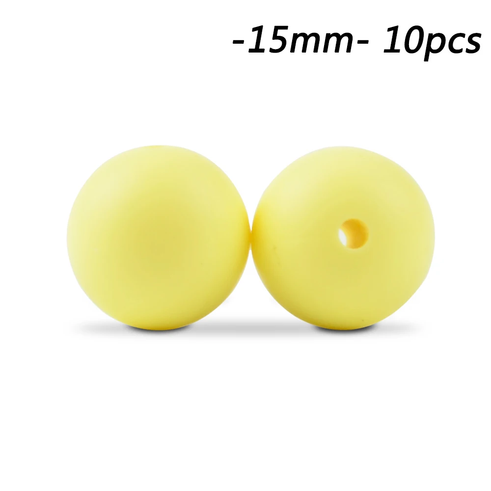 cream yellow Детские Прорезыватели, 15 мм, силиконовые бусины, 10 шт., BPA бесплатно, Детские Прорезыватели для зубов, игрушка для малышей, мягкие жевательные бусины, подарок для еды, соска, клипса, цепочка - Цвет: cream yellow