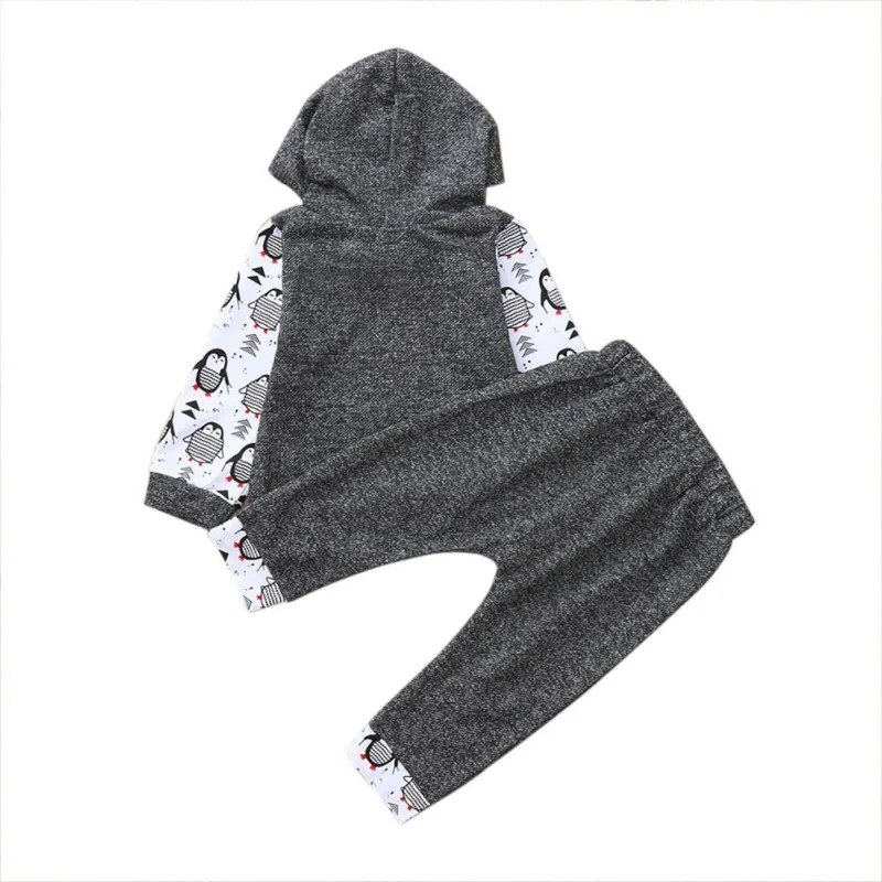Infants Baby Clothes Set 2019 Spring Clothing Cartoon Penguin Print Cotton Hoody Sweater Pant 2 Pieces Suit For Newborn |