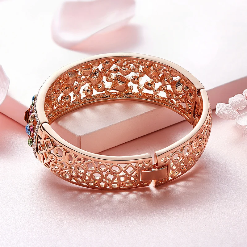 Женский браслет с кристаллами Сваровски цвета розового золота|bangle rose gold|bangle
