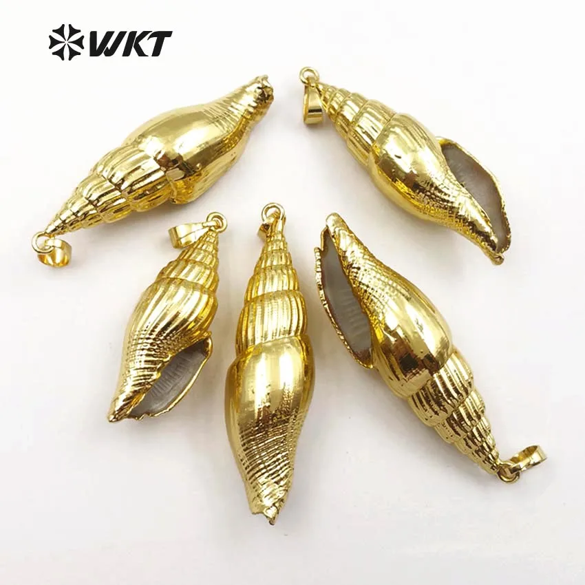 

WT-JP029 WKT Special Push Shell Pendant With Full Gold Color In High Quality Pendan For Women Jewelry Making Findings